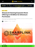 SharpLink Gaming Expands Share Offering to $6 Billion for Ethereum Purchases - CoinCentral