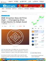 BNB Smashes New All-Time High — Changpeng Zhao Urges Banks to Adopt Asset ⋆ ZyCrypto