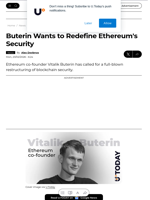 Buterin Wants to Redefine Ethereum's Security - U.Today