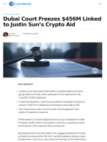 Dubai Court Freezes $456M Linked to Justin Sun’s Crypto Aid