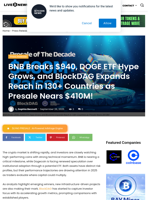 BNB Breaks $940, DOGE ETF Hype Grows, and BlockDAG Expands Reach in 130+ Countries as Presale Nears $410M! | Live Bitcoin News