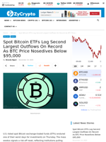 Spot Bitcoin ETFs Log Second Largest Outflows On Record As BTC Price Nosedives Below $95,000 ⋆ ZyCrypto