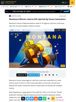 Montana’s Bitcoin reserve bill rejected by House lawmakers