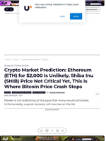 Crypto Market Prediction: Ethereum (ETH) for $2,000 Is Unlikely, Shiba Inu (SHIB) Price Not Critical Yet, This Is Where Bitcoin Price Crash Stops - U.Today