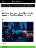 Swift and Consensys Unveil Blockchain Ledger to Transform Global Payments