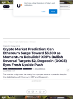 Crypto Market Prediction: Can Ethereum Surge Toward $3,500 as Momentum Rebuilds? XRP's Bullish Reversal Targets $2, Dogecoin (DOGE) Eyes Fresh Upside Push - U.Today
