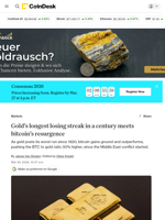 Gold hits worst losing streak in 100 years as bitcoin outperforms as middle east conflict continues