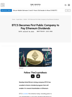 BTCS Becomes First Public Company to Pay Ethereum Dividends