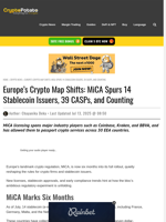 Europe's Crypto Map Shifts: MiCA Spurs 14 Stablecoin Issuers, 39 CASPs, and Counting