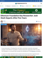 Ethereum Foundation Key Researcher Josh Stark Departs After Five Years - TheNewsCrypto