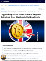 Crypto Regulation News: Bank of England Criticized Over Stablecoin Holding Limits