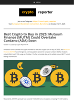 Best Crypto to Buy in 2025: Mutuum Finance (MUTM) Could Overtake Cardano (ADA) Soon