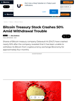 Bitcoin Treasury Stock Crashes 50% Amid Withdrawal Trouble - U.Today