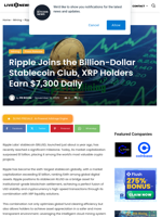 Ripple Joins the Billion-Dollar Stablecoin Club, XRP Holders Earn $7,300 Daily | Live Bitcoin News