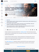 Cardano founder Charles Hoskinson takes "a break" - exposing who really controls ADA's next move
