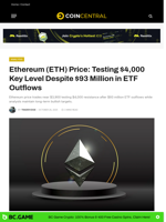 Ethereum (ETH) Price: Testing $4,000 Key Level Despite $93 Million in ETF Outflows - CoinCentral