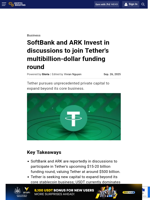 SoftBank and ARK Invest in discussions to join Tether's multibillion-dollar funding round