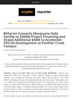 Bitfarms Converts Macquarie Debt Facility to $300M Project Financing and Draws Additional $50M to Accelerate HPC/AI Development at Panther Creek Campus