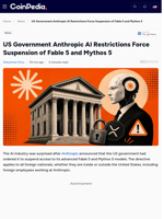 US Government Anthropic AI Restrictions Force Suspension of Fable 5 and Mythos 5