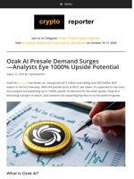 Ozak AI Presale Demand Surges—Analysts Eye 1000% Upside Potential