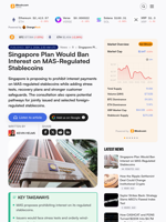Singapore Plan Would Ban Interest on MAS-Regulated Stablecoins