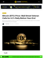 Bitcoin (BTC) Price: Wall Street Veteran Calls for 41% Rally Before Year-End - CoinCentral