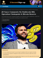 JD Vance Comments On Stablecoin Bill, Operation Chokepoint & Bitcoin Reserve