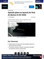 OpenAI plans to launch its first AI device in H2 2026