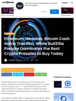 Ethereum Steadies, Bitcoin Cash Gains Traction, While BullZilla Presale Dominates the Best Crypto Presales to Buy Today | Live Bitcoin News