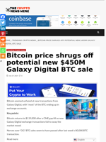 Bitcoin price shrugs off potential new $450M Galaxy Digital BTC sale - The Crypto News Wire