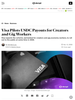 Visa Pilots USDC Payouts for Creators and Gig Workers - Decrypt