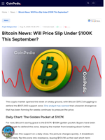 Bitcoin News: Will Price Slip Under $100K This September?