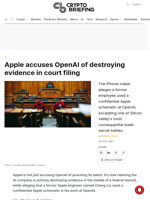 Apple accuses OpenAI of destroying evidence in court filing