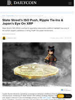 State Street’s ISO Push, Ripple Tie-Ins & Japan’s Eye On XRP - DailyCoin