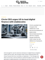 Circle CEO urges US to lead digital finance with stablecoins