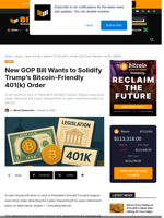 GOP Bill To Codify Trump’s Bitcoin 401(k) Executive Order