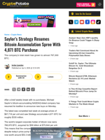 Saylor's Strategy Resumes Bitcoin Accumulation Spree With 4,871 BTC Purchase