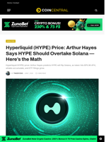 Hyperliquid (HYPE) Price: Arthur Hayes Says HYPE Should Overtake Solana — Here's the Math - CoinCentral
