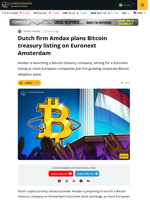 Dutch Crypto Company seeks Bitcoin Treasury launch on Amsterdam's Euronext