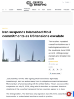 Iran suspends Islamabad MoU commitments as US tensions escalate