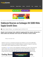 Stablecoin Reserves on Exchanges Hit $68B While Supply Growth Slows