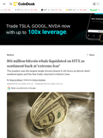 Bitcoin news: Single BTC trader loses $61 million on HTX as price dives 4%