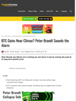 BTC Gains Near Climax? Peter Brandt Sounds the Alarm