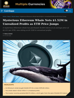 Mysterious Ethereum Whale Nets $1.52M in Unrealized Profits as ETH Price Jumps