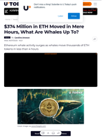$374 Million in ETH Moved in Mere Hours, What Are Whales Up To?