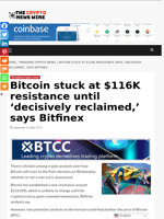 Bitcoin stuck at $116K resistance until ‘decisively reclaimed,’ says Bitfinex - The Crypto News Wire