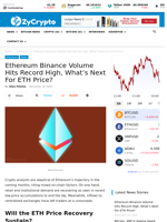 Ethereum Binance Volume Hits Record High, What’s Next For ETH Price? ⋆ ZyCrypto