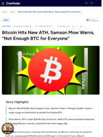 Bitcoin Hits New ATH, Samson Mow Warns, “Not Enough BTC for Everyone”