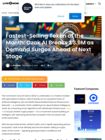 Fastest-Selling Token of the Month: Ozak AI Breaks $3.9M as Demand Surges Ahead of Next Stage | Live Bitcoin News