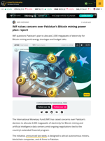 IMF Flags Concern Over Pakistan’s Bitcoin Mining Plan